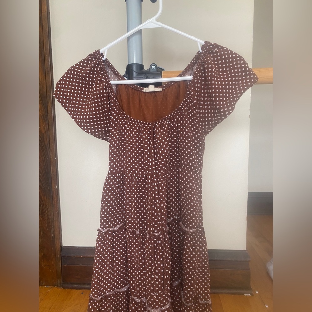 PACSUN BROWN DOTTED DRESS